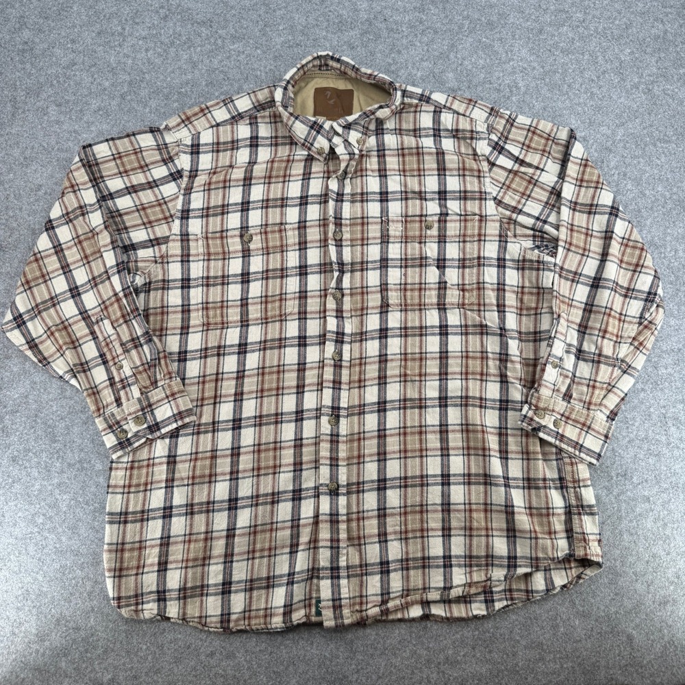 Outdoor Life Shirt Mens XXL Flannel Tan Plaid Button-Down EUC
